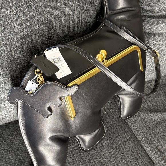 Coach Dino Kisslock Frame Bag & Coin Purse Bag Charm Black Glovetanned Leather - Picture 11 of 15